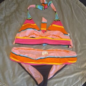 Anne Cole Pink and Orange Striped Bikini Set